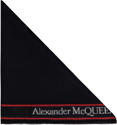 Shop Alexander Mcqueen Wool And Silk Blend Scarf In Black