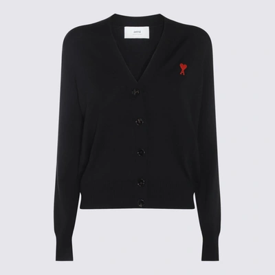 Shop Ami Alexandre Mattiussi Ami Paris Black And Red Cotton Ami De Coeur Cardigan