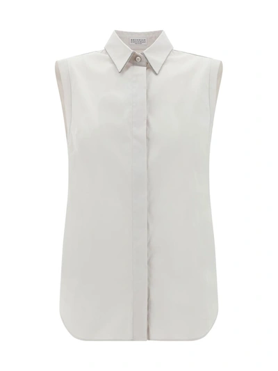 Brunello Cucinelli Stretch-cotton Poplin Monili Shirt In Warm White