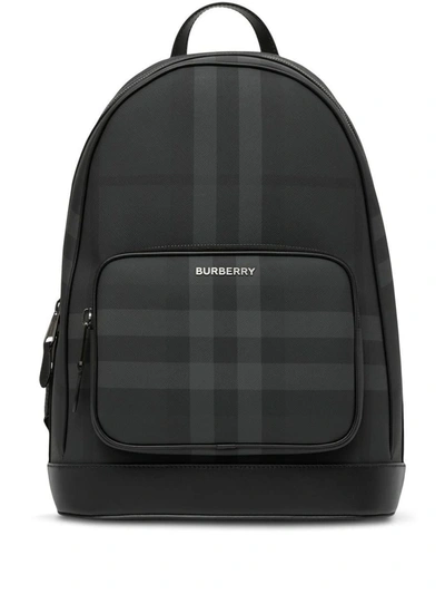 Shop Burberry Check Motif Backpack In Grey