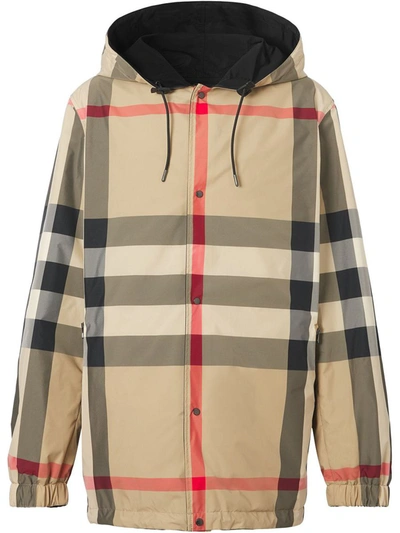 Shop Burberry Check Motif Hooded Jacket In Black