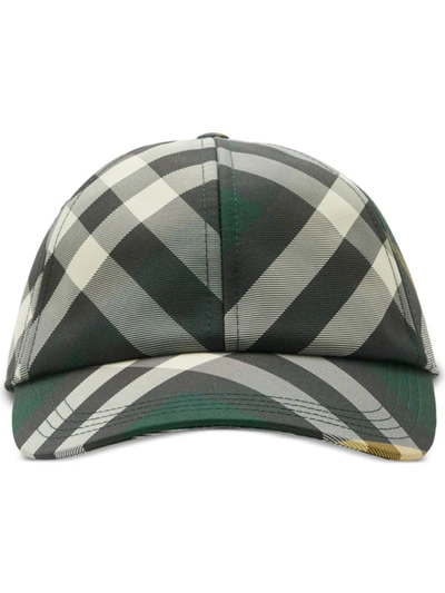 Shop Burberry Check Baseball Cap In Green