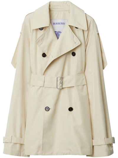 Shop Burberry Silk Short Trench Coat In White