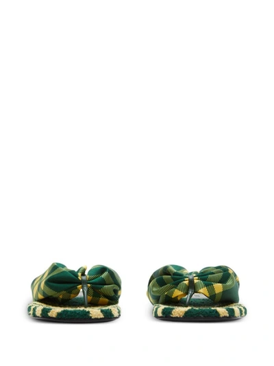 Burberry Check Pattern Thong Strap Open Toe Branded Footbed Flat In Green