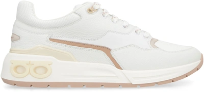 Shop Ferragamo Salvatore  Leather And Fabric Low-top Sneakers In White