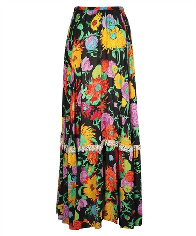Shop Gucci Printed Crepe Skirt In Multicolor