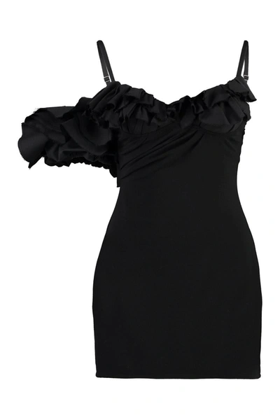 Shop Jacquemus Duna Wool Frill Dress In Black