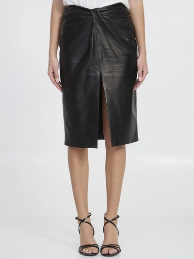 Shop Saint Laurent Leather Pencil Skirt In Black