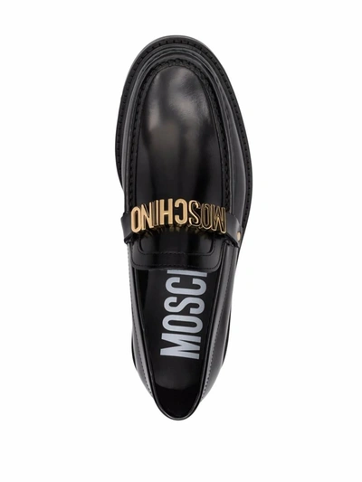 Shop Moschino Loafers With Logo In Black