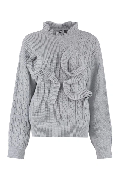 Shop Msgm Frilled Wool-blend Sweater In Grey