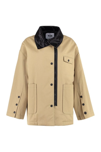 Msgm Zip And Snap Padded Jacket In Beige