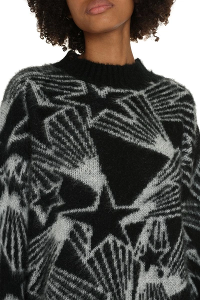 Shop Msgm Shooting Stars Intarsia Sweater-dress In Black