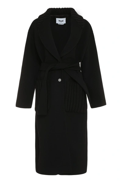 Shop Msgm Wool Blend Coat In Black