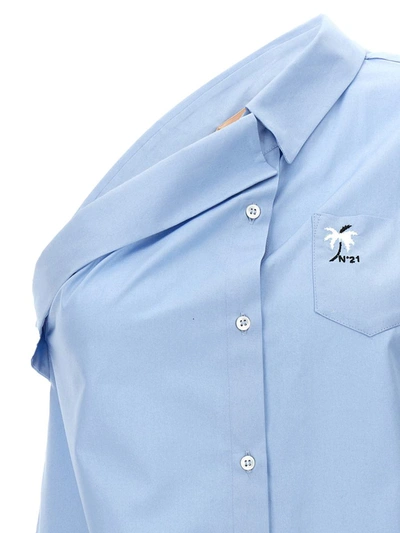 Shop N°21 One-shoulder Shirt With Logo Embroidery In Blue