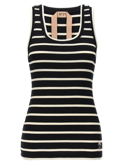 Shop N°21 Striped Ribbed Top In White/black