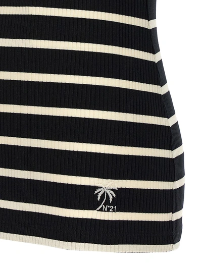 Shop N°21 Striped Ribbed Top In White/black