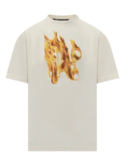 Shop Palm Angels Burning Monogram T-shirt In White