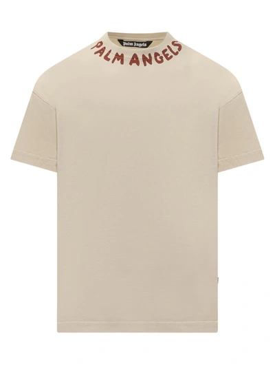 Shop Palm Angels T-shirt With Seasonal Logo In Beige