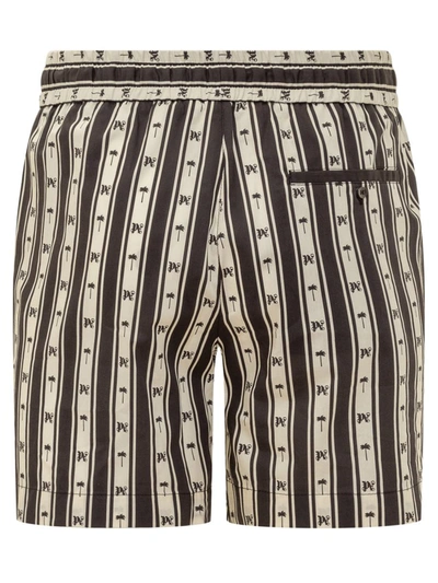 Shop Palm Angels Striped Pa Monogram Shorts In White