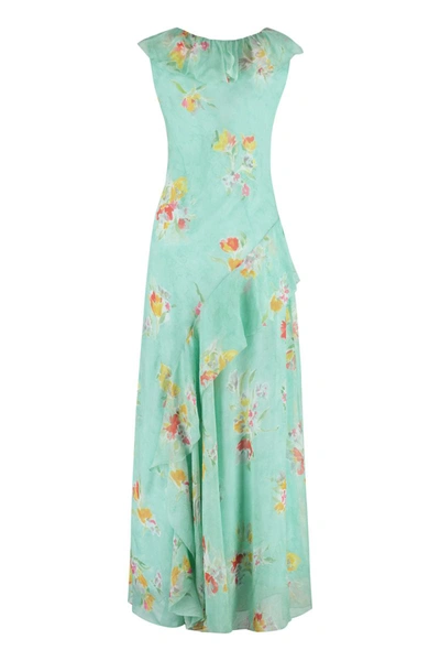 Shop Polo Ralph Lauren Printed Georgette Dress In Green