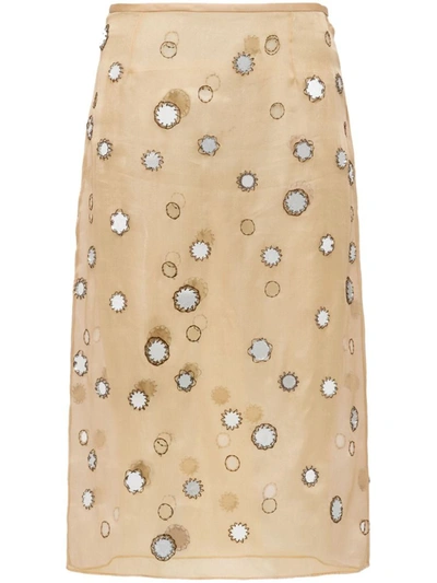 Shop Prada Mirror-embellished Organza Midi Skirt In Corda