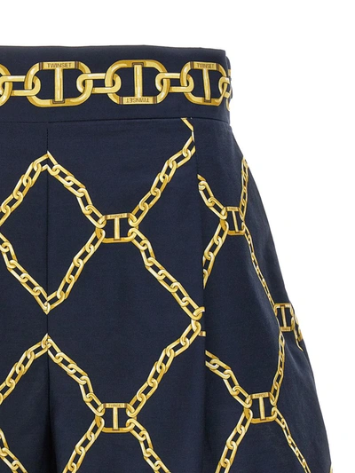 Shop Twinset Chain Print Shorts In Blue