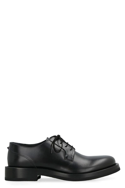 Shop Valentino Derby Rockstud  Essential Leather Lace-up Shoes In Black