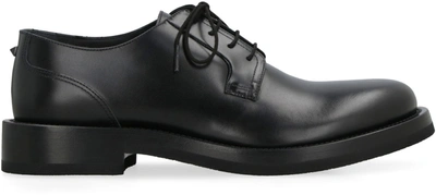 Shop Valentino Derby Rockstud  Essential Leather Lace-up Shoes In Black