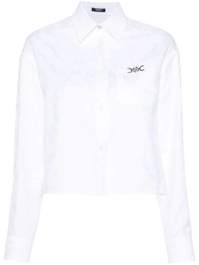Shop Versace Cotton Cropped Shirt In White