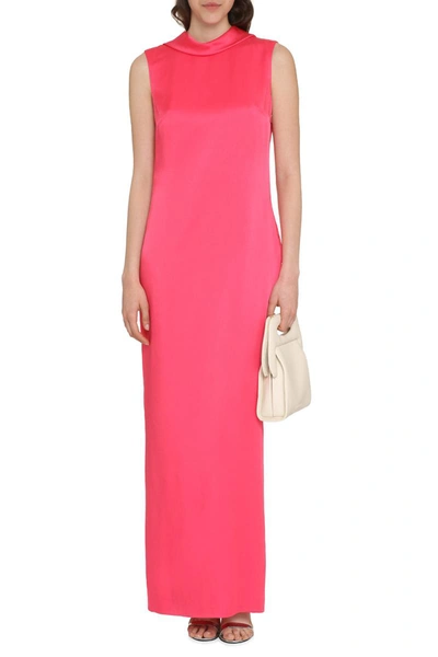 Shop Versace Draped Sheath Dress In Fuchsia