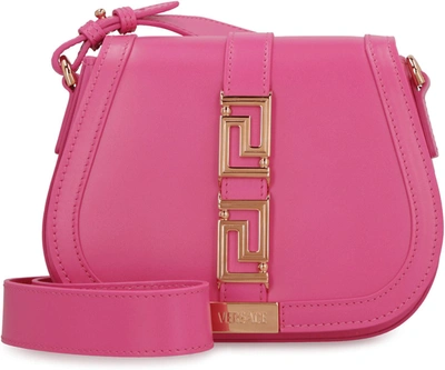 Shop Versace Greca Goddess Leather Shoulder Bag In Fuchsia