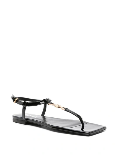 Shop Versace La Medusa Patent Leather Sandals In Black