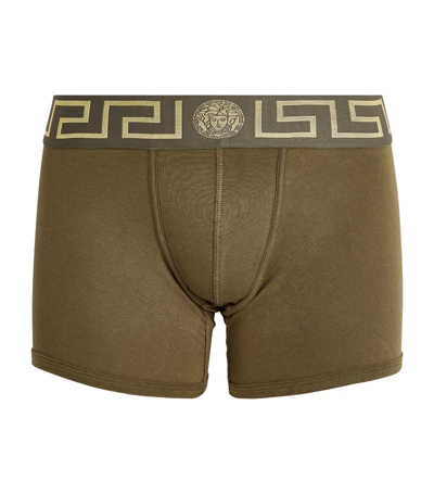 Shop Versace Iconic Greca Trunks In Brown