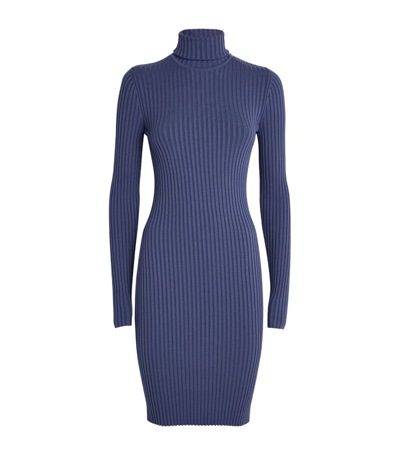 Shop Wolford Wool-cotton Ribbed Dress In Blue