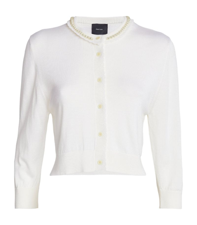 Shop Simone Rocha Cropped Faux Pearl-embellished Cardigan In Ivory