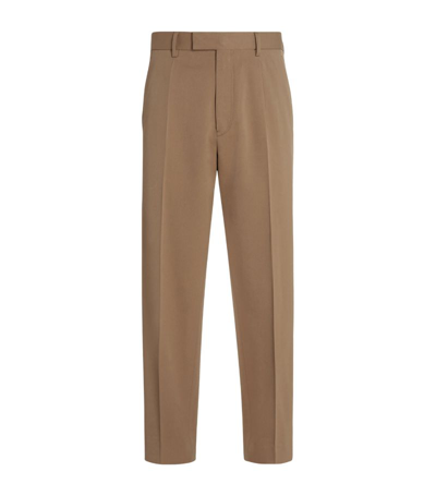 Shop Zegna Cotton-wool Trousers In Brown