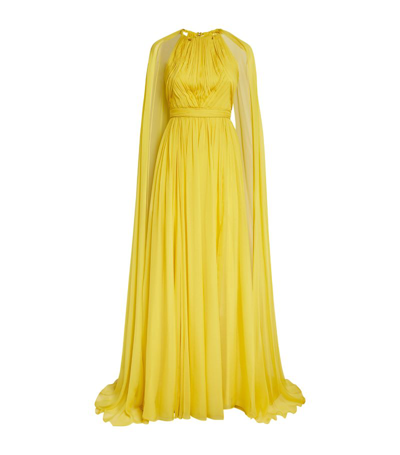 Shop Zuhair Murad Pleated Cut-out Gown In Yellow