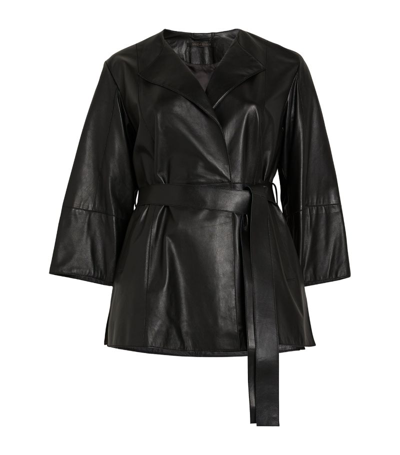 Shop Marina Rinaldi Nappa Leather Belted Jacket In Black