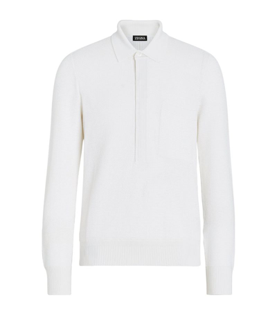 Shop Zegna Mélange Cotton-silk Polo Shirt In White