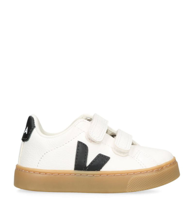 Shop Veja Kids Leather Esplar Velcro Sneakers In White