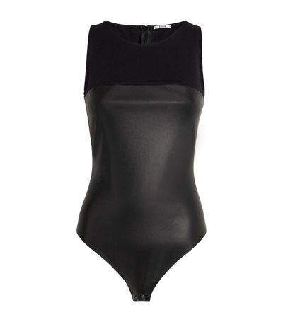 Shop Wolford Faux Leather String Bodysuit In Black