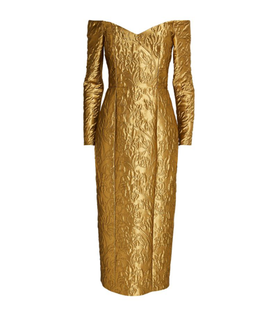 Shop Emilia Wickstead Off-shoulder Burleigh Midi Dress In Gold