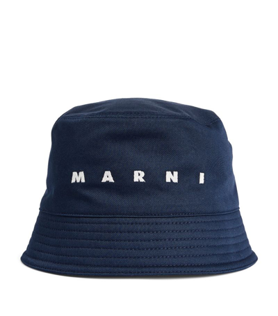Shop Marni Cotton Logo Bucket Hat In Blue