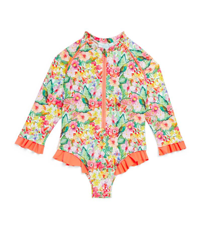 Shop Marie Raxevsky Floral Long-sleeve Swimsuit (2-12 Years) In Multi