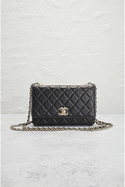 Pre-owned Chanel Lambskin Quilted Chain Flap Shoulder Bag In Black