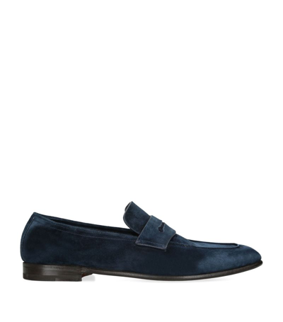 Shop Zegna Suede L'asola Loafers In Blue