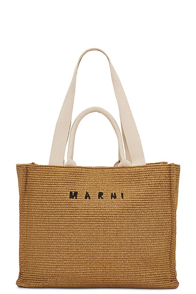 Shop Marni Large Basket In Sienna & Natural