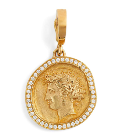 Shop Azlee Small Yellow Gold And Diamond Goddess Coin Charm
