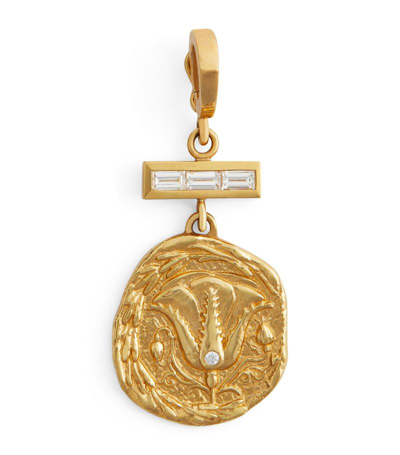 Shop Azlee Small Yellow Gold And Diamond Of The Earth Coin Charm