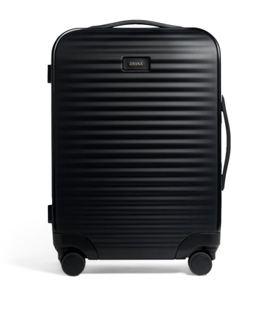 Shop Zegna Polycarbonate Trolley Suitcase (55cm) In Black